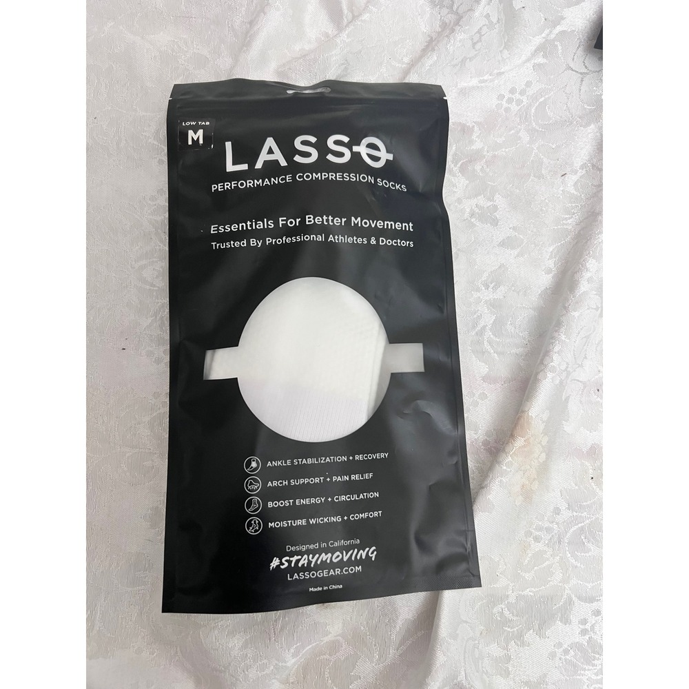 Lasso Performance Compression Socks White Low Tab Med LSO-LOW-TAB-WHT-M 2 Pack